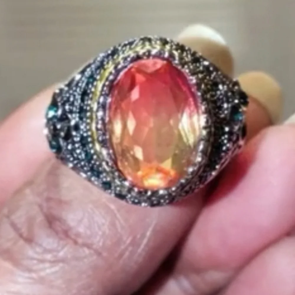 Retro Domineering Mystic Topaz Gemstone Statement Unisex Ring Sz 11